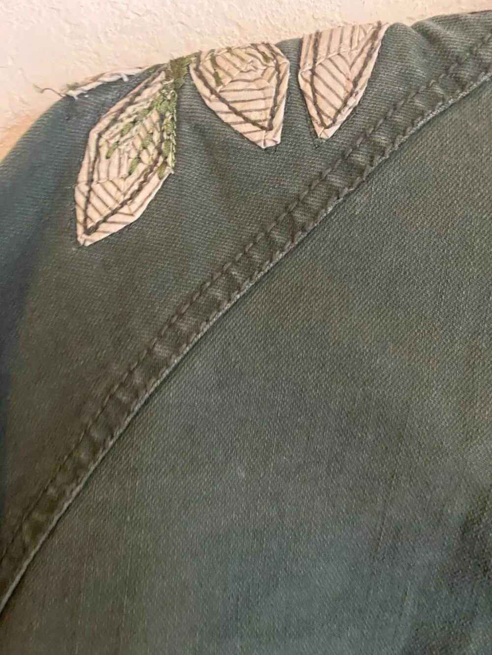 Military Olive Green Floral Embroidered Utility Jacket Susan Bristol Boho